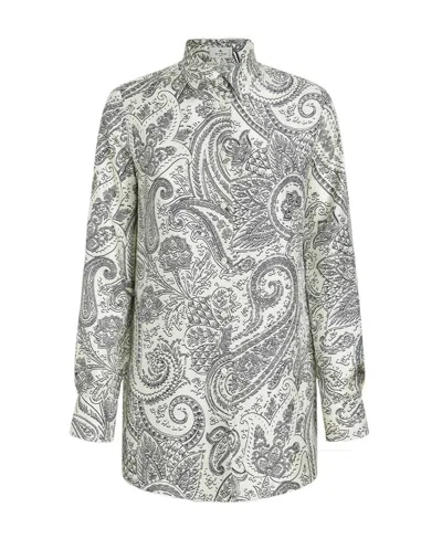 Etro All Over Paisley Print Silk Blouse In Grey