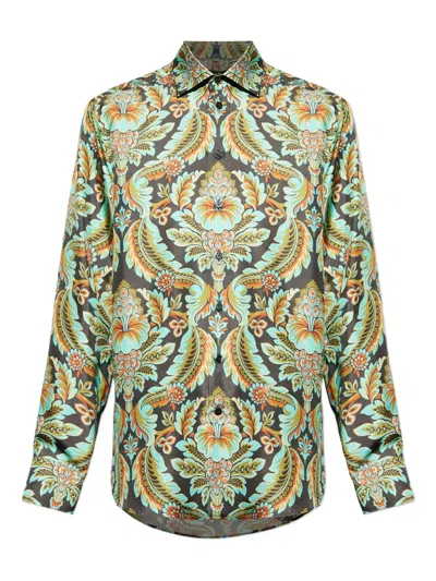 Etro Paisley-print Silk Shirt In Green