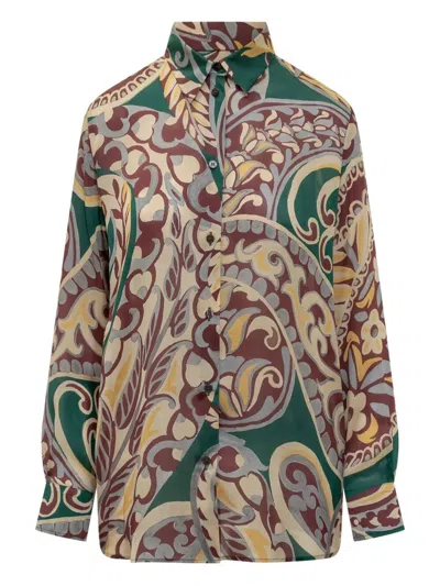 Etro Paisley-print Silk Shirt In Green