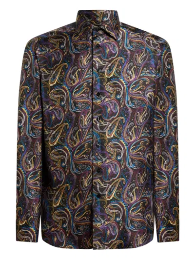 Etro Metallic Paisley Motif Satin Shirt In Black
