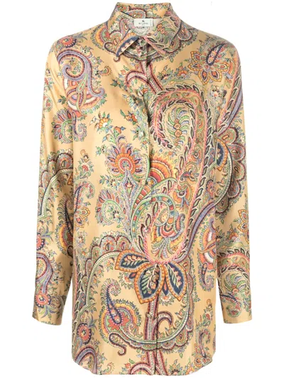 Etro Paisley Print Silk Top With Classic Collar In Multi