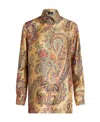 Etro Paisley Print Silk Top With Classic Collar In Nude