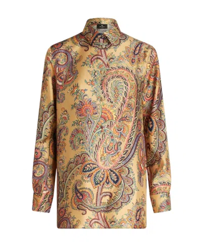 Etro Paisley Print Silk Top With Classic Collar In Multi