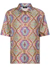 Etro Printed Silk Short Sleeve Bowling Shirt In Rosa