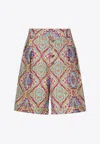 Etro Pleated Printed Silk-twill Shorts In Multicolor
