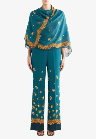 Etro Paisley-print Silk Crepe De Chine Straight-leg Pants In Green