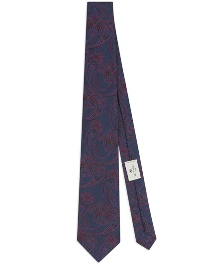 Etro Paisley-print Silk Tie In Blue