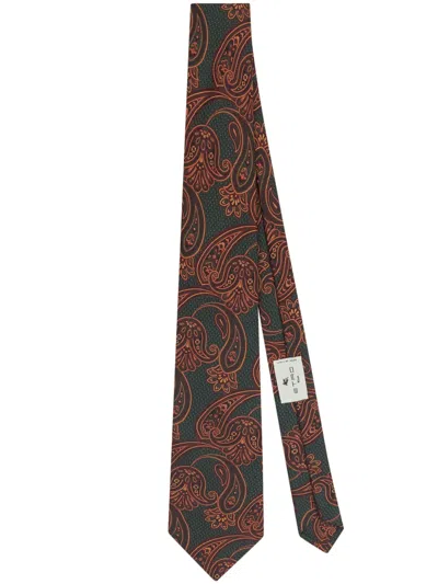Etro Paisley-print Silk Tie In Green