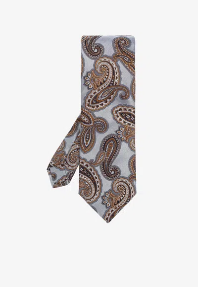 Etro Paisley Jacquard Silk Tie In Gray