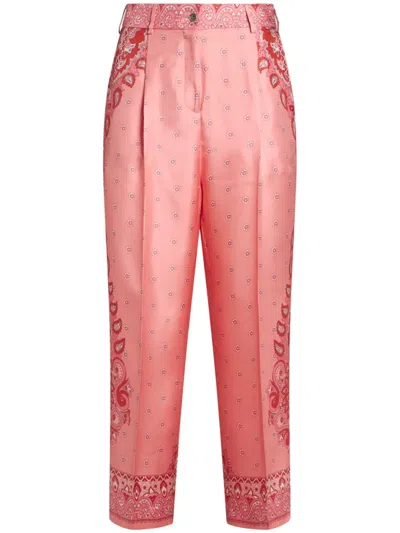 Etro Paisley-print Silk Trousers In Pink