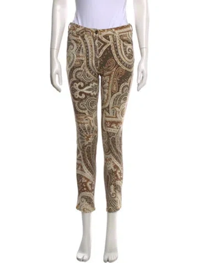 Pre-owned Etro Paisley Print Skinny Leg Pants In Brown