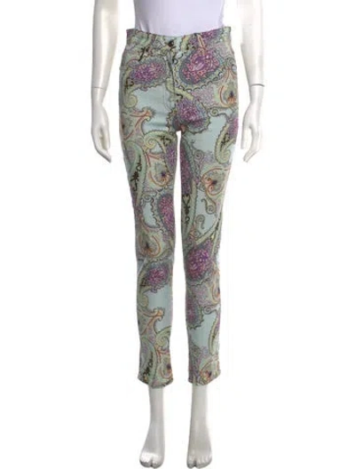 Pre-owned Etro Paisley Print Skinny Leg Pants W/ Tags In Blue