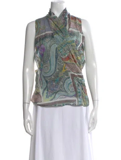 Pre-owned Etro Paisley Print Sleeveless Blouse In Blue