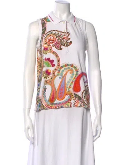 Pre-owned Etro Paisley Print Sleeveless Polo In White