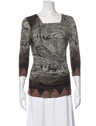 Pre-owned Etro Paisley Print Square Neckline Blouse In Black