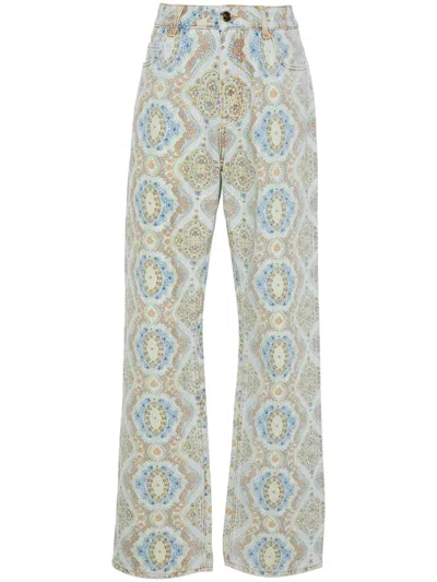Etro Regular Fit Paisley Print Jeans In Green