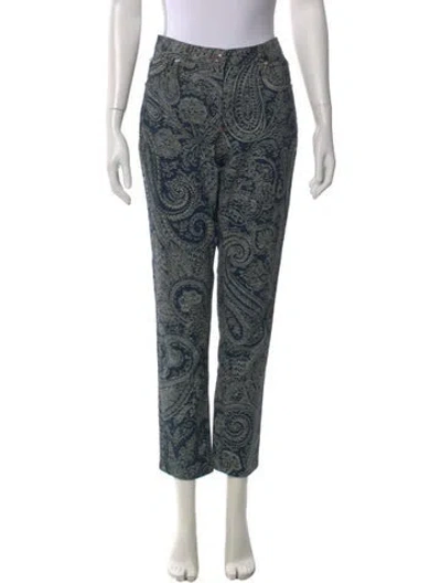 Pre-owned Etro Paisley Print Straight Leg Pants In Blue