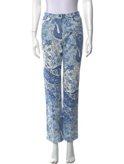 Pre-owned Etro Paisley Print Straight Leg Pants In Blue