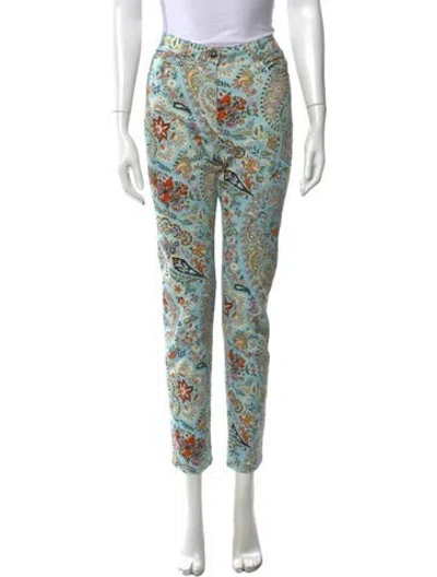 Pre-owned Etro Paisley Print Straight Leg Pants In Blue