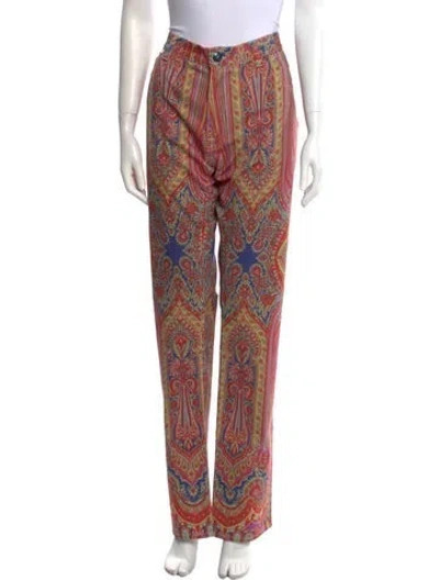 Pre-owned Etro Paisley Print Straight Leg Pants W/ Tags In Red