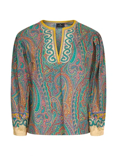 Etro Paisley Print Stretch Cotton Poplin Blouse