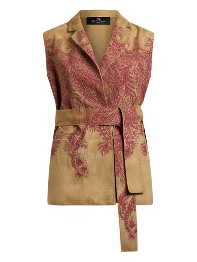 Etro Paisley-print Suede Waistcoat In Brown