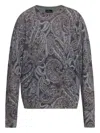 Etro Ribbed Knit Crewneck Sweater Paisley In Gray