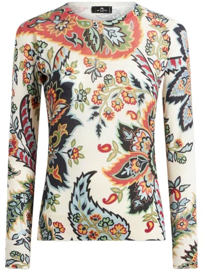 Etro Paisley Silk And Cashmere Sweater In Beige