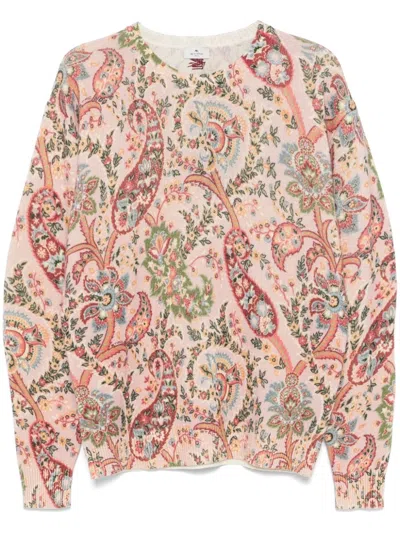 Etro Paisley Print Wool Sweater In Pink