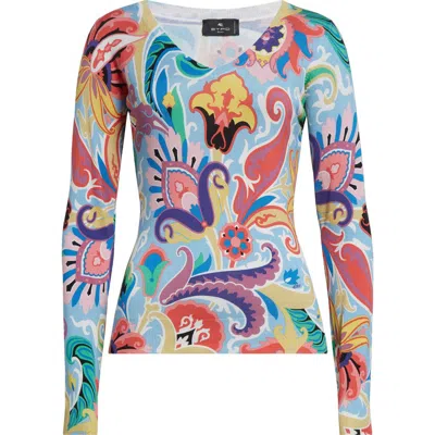 Etro Paisley Print Sweater In Stampa F.do Bianco