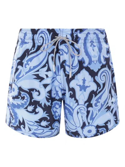 Etro Paisley Print Swim Shorts In Blue