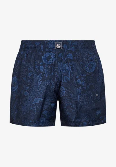 Etro Paisley Print Swim Shorts In Blue