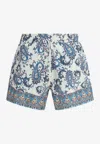 Etro Men Powder Blue Paisley Ramage-printed Swim Shorts In Blue