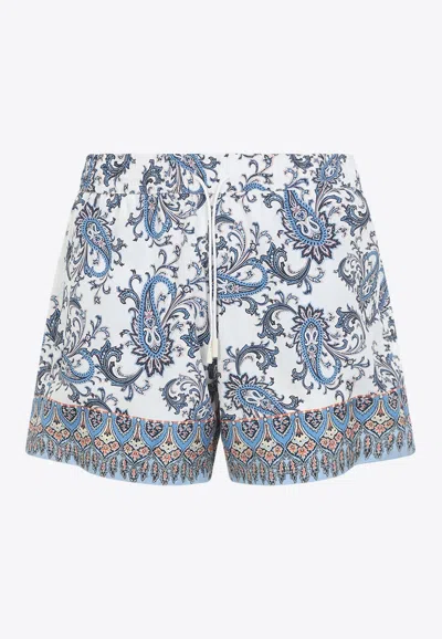 Etro Men Powder Blue Paisley Ramage-printed Swim Shorts In White