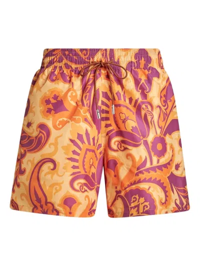 Etro Paisley-print Swim Shorts In Orange