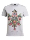 Etro Floral Crew Neck Short Sleeve Top In Gray