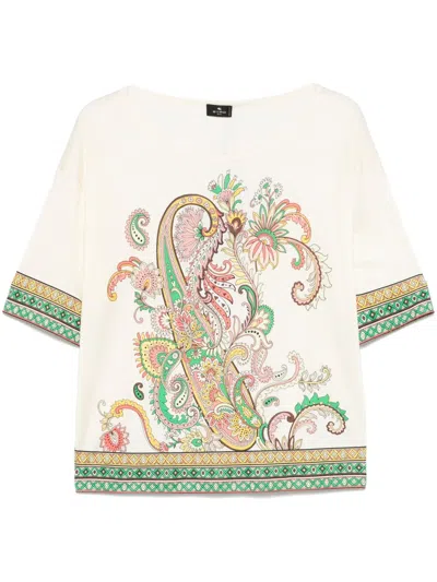 Etro Paisley Bordura Cotton T-shirt In Multicolor In Nude