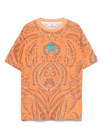 Etro Kids' T-shirt Mit Paisley-print In Orange