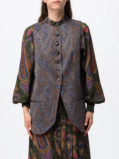 Etro Paisley Print Tailored Cotton-blend Waistcoat With Crew Neck In Multi