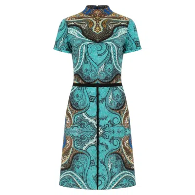 Pre-owned Etro Paisley Print Tailored Wool Dress In Blue