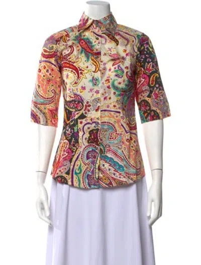 Pre-owned Etro Paisley Print Three-quarter Sleeve Blouse In Neutrals
