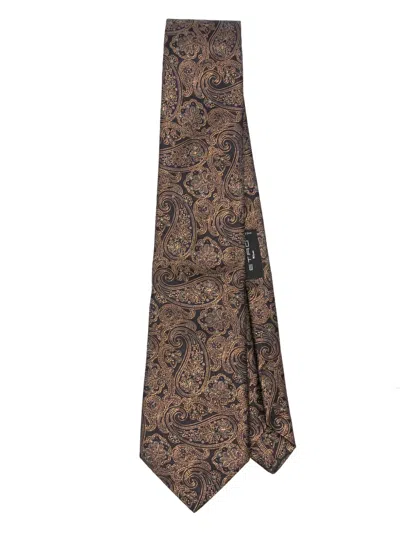 Etro Paisley-print Tie In Brown