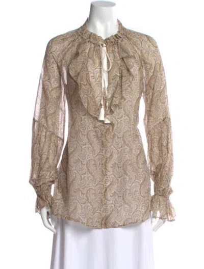 Pre-owned Etro Paisley Print Tie Neck Blouse In Neutral