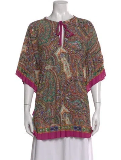 Pre-owned Etro Paisley Print Tie Neck Blouse In Orange