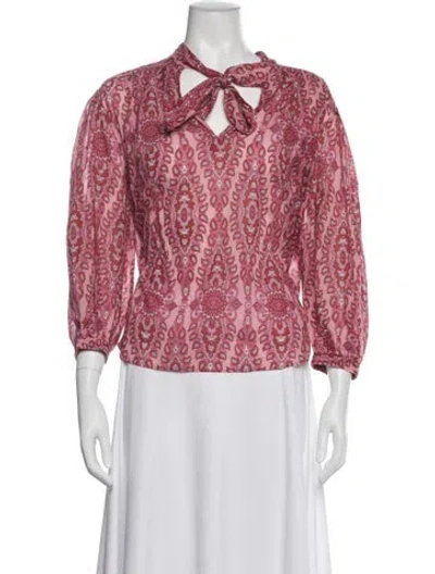 Pre-owned Etro Paisley Print Tie Neck Blouse In Pink