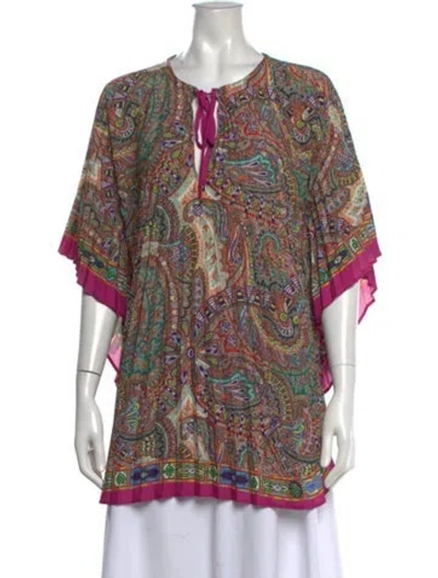 Pre-owned Etro Paisley Print Tie Neck Blouse In Purple