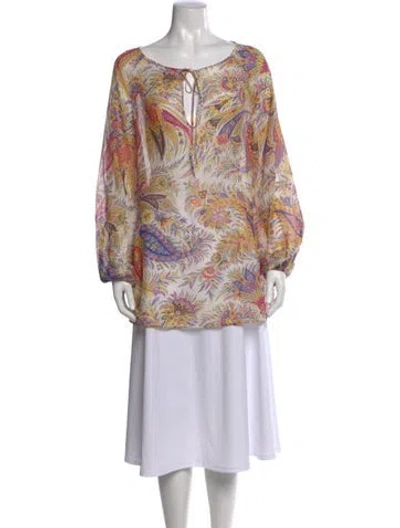 Pre-owned Etro Paisley Print Tie Neck Blouse In Yellow
