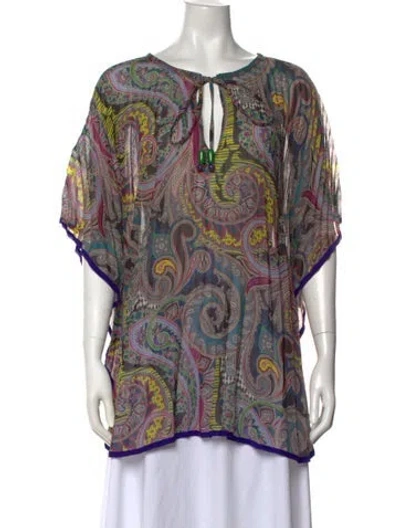 Pre-owned Etro Paisley Print Tie Neck Top In Grey