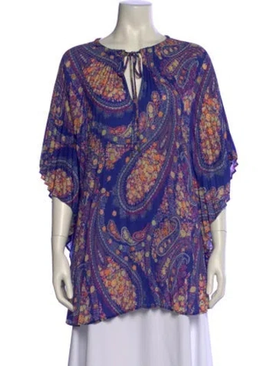 Pre-owned Etro Paisley Print Tie Neck Tunic In Blue
