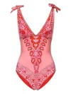 Etro Tie-detailed Paisley-print Swimsuit In Red